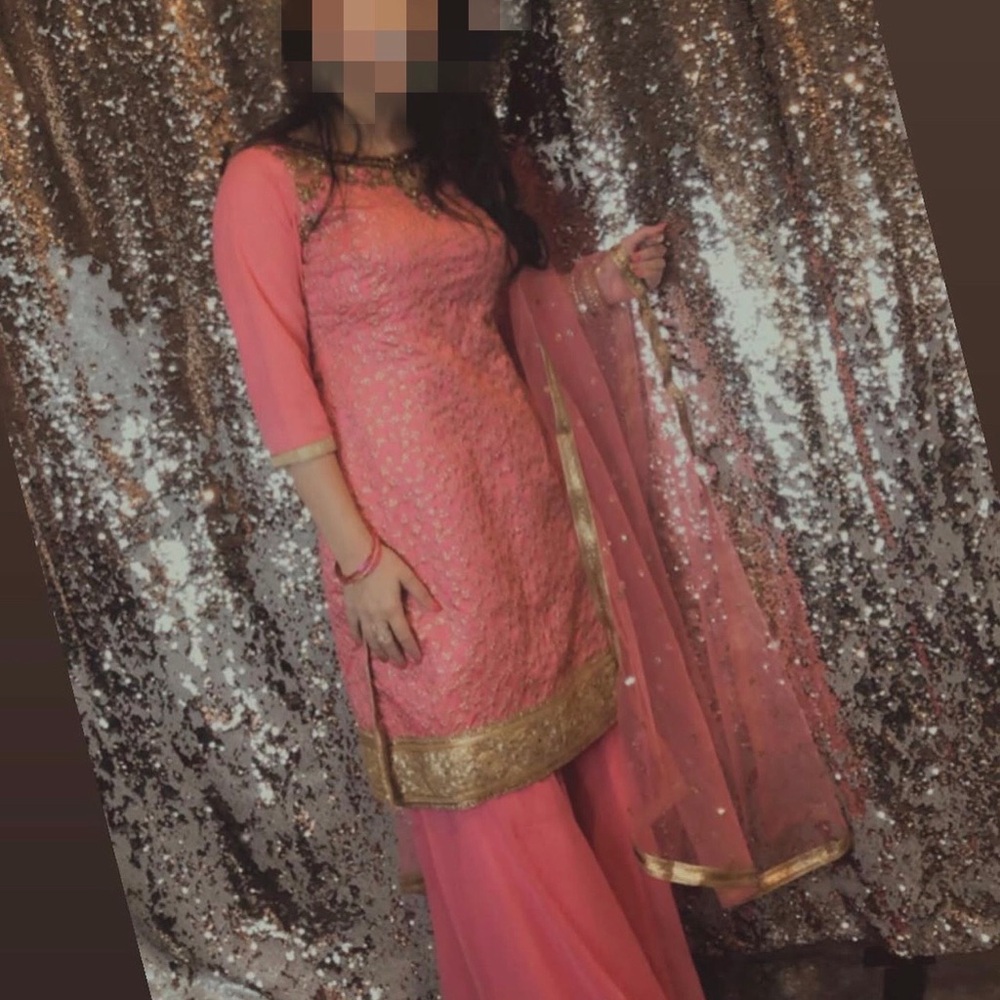 Pink Gold Trim Embroidered Indian Salwar Kameez